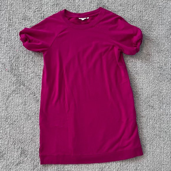 Chico's Pink Short Sleeve Sweatshirt Dress with Pockets and Puff Sleeves - Picture 1 of 3